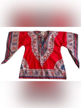 VINTAGE 70’s Cotton DASHIKI Top With Angel Wing Sleeves Size Small